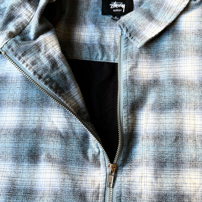 Stussy Plaid Zip Flannel Jacket Size S Mens Oversized Blue              -B49