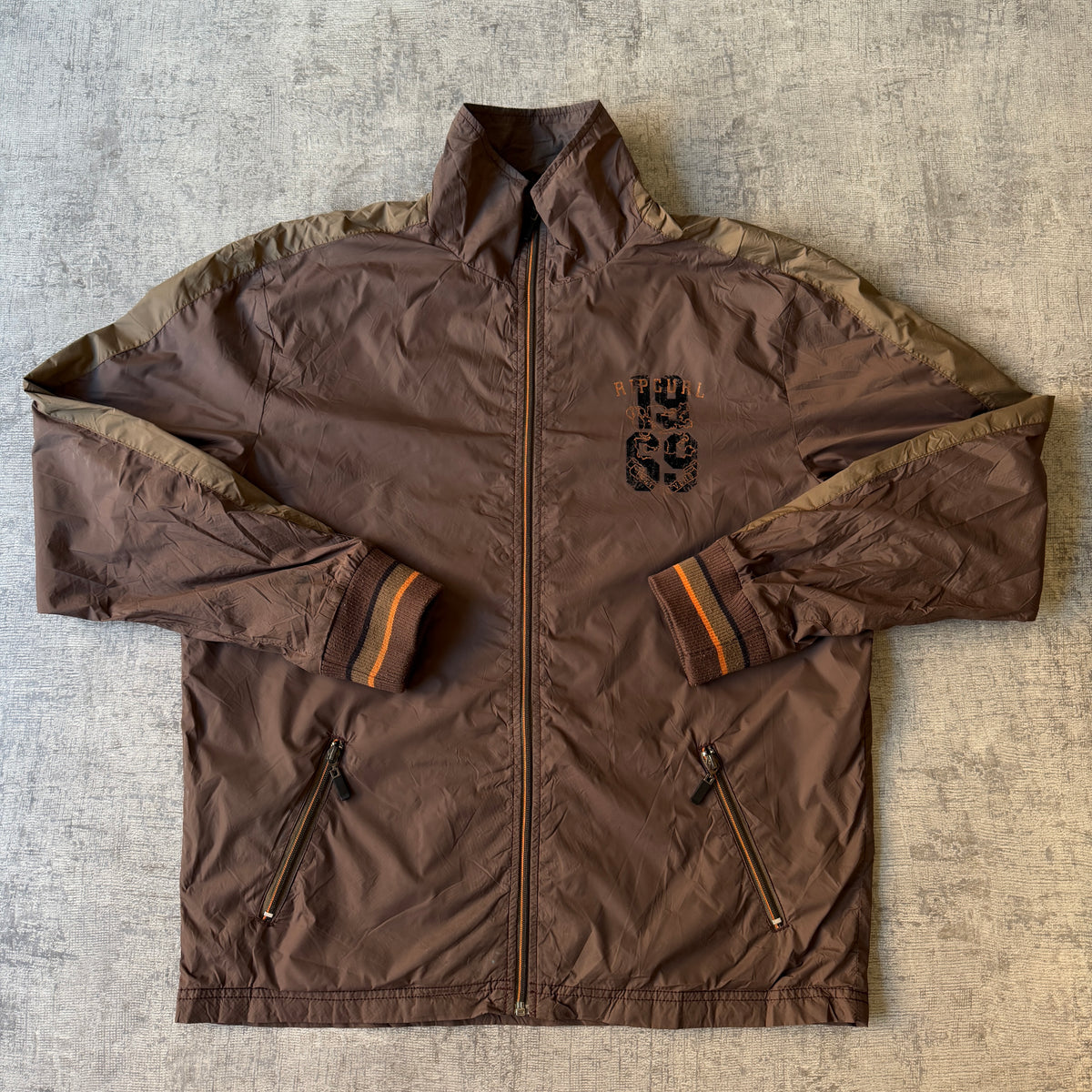 Ripcurl Brown Y2K Track Jacket Size XL Mens Zip Windbreaker Jacket                -D27