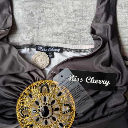 Miss Cherry Y2K Tank Top Size S Womens Black Grey NWT's              -C40