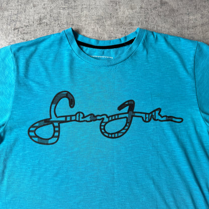 Sean John Y2K Teal Script Logo Graphic T-Shirt Size M Mens                         -E50