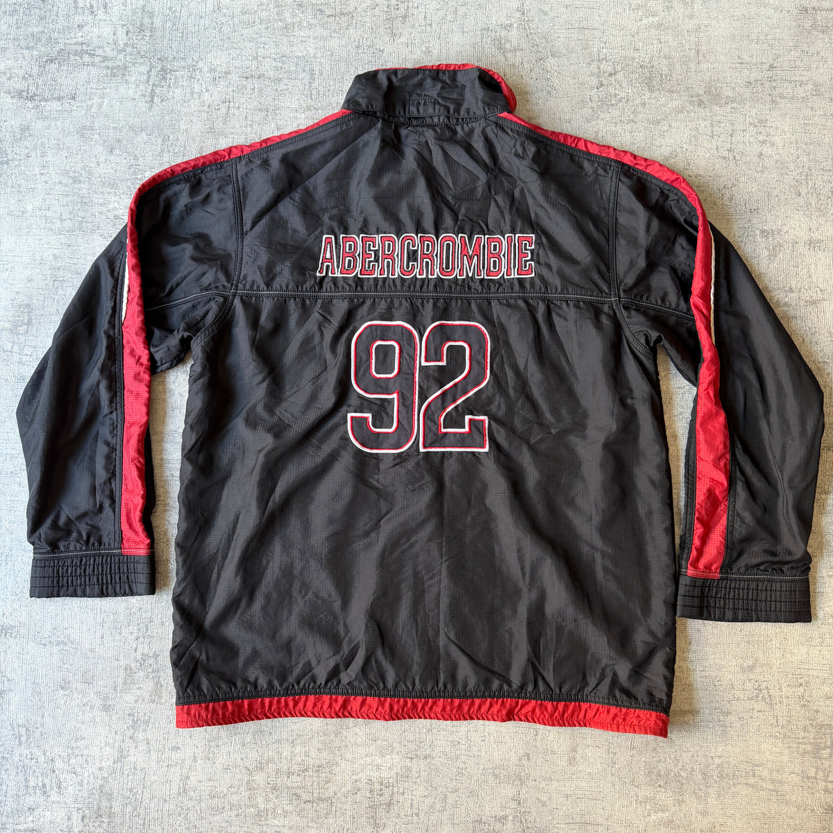 Abercrombie & Fitch Track Jacket Size L Black Red Y2K Windbreaker                  -F34