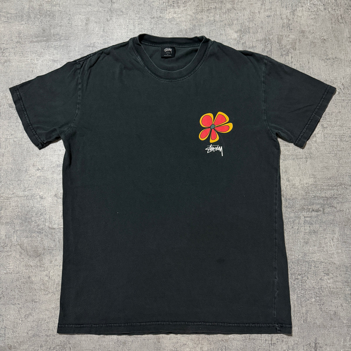 Stussy Black Flower Graphic T-Shirt Size M Mens Y2K Top            -F45