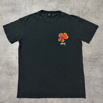 Stussy Black Flower Graphic T-Shirt Size M Mens Y2K Top            -F45