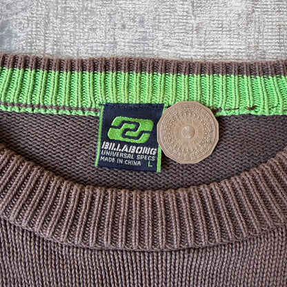 Billabong Y2K Brown Knitted Mens Sweater Size L Pullover               -E33