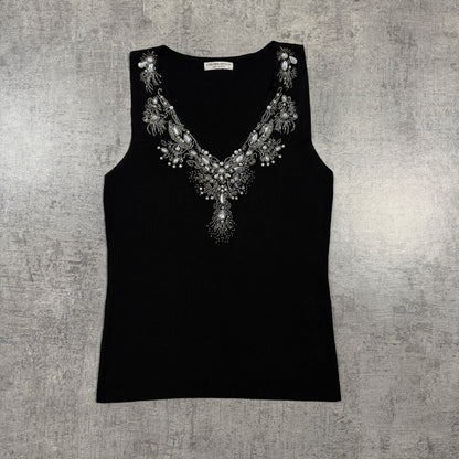 Chelsea Design Womens Vintage Black Bejeweled Tank Top Size L             -I47