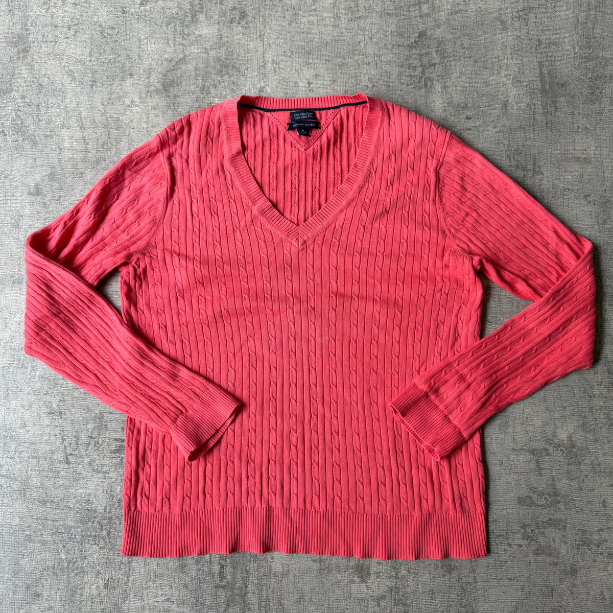Tommy Hilfiger Womens Pink Cable Knit Sweater Size XL Womens          -C16
