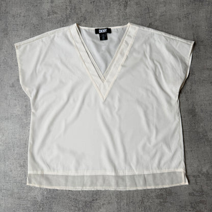 DKNY Womens Y2K White V Neck Blouse Top Size L Womens       -G67