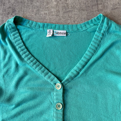 Billabong Womens Y2K Blue Jumper Size 12 V-Neck Script Logo                -C63