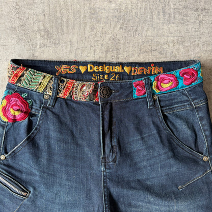 Desigual Y2K Embroidered Blue Jeans Size 26 Womens Skinny            -G1