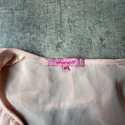 Danoff Womens Baby Pink Y2K Blouse Top Size M Lace Trim        -G53