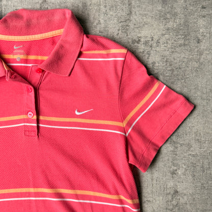 Nike Womens Y2K Polo Shirt Size XL Slim Fit Pink Striped Golf Top        -A29