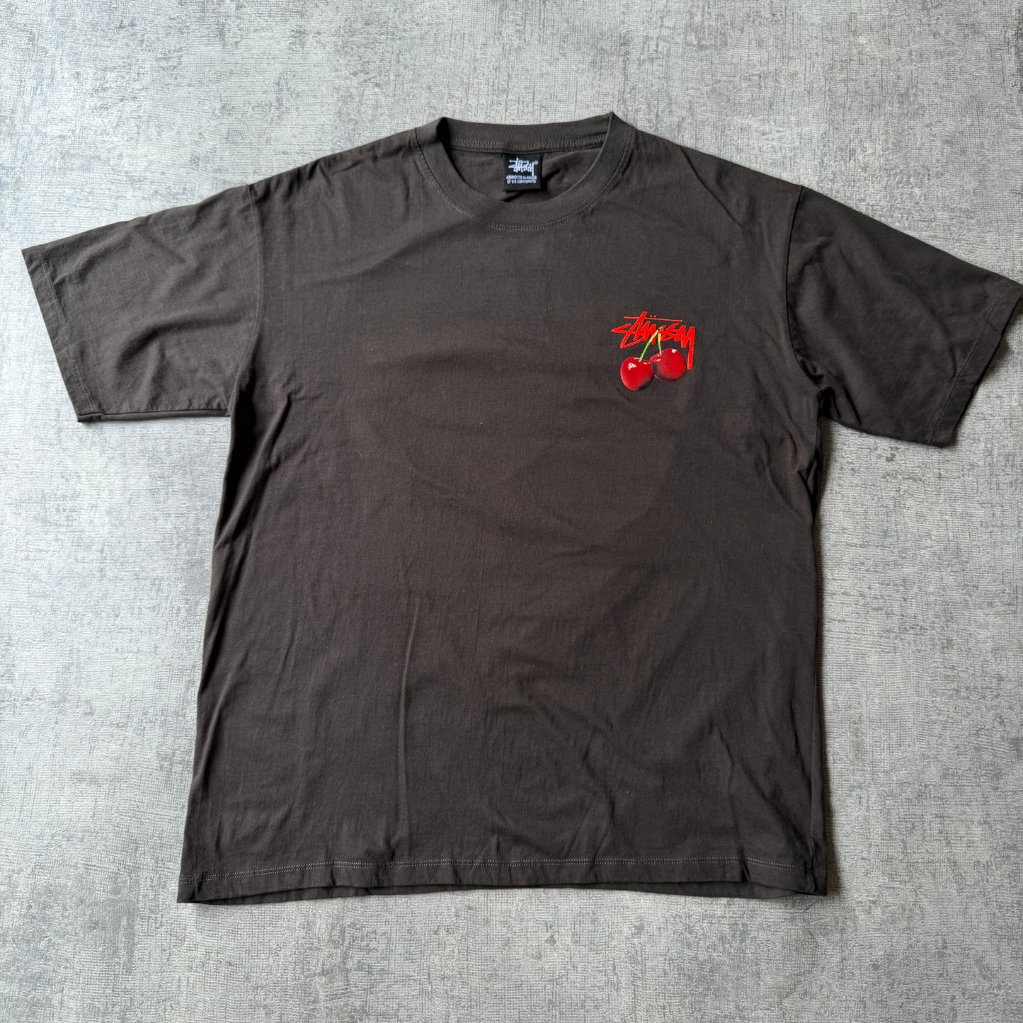 Stussy Cherry Graphic T-Shirt Size L Mens Black Red Y2K Tee                -B13