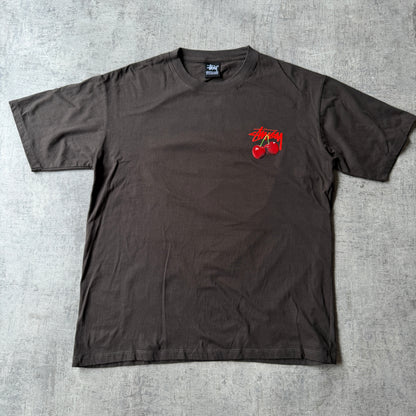 Stussy Cherry Graphic T-Shirt Size L Mens Black Red Y2K Tee                -B13