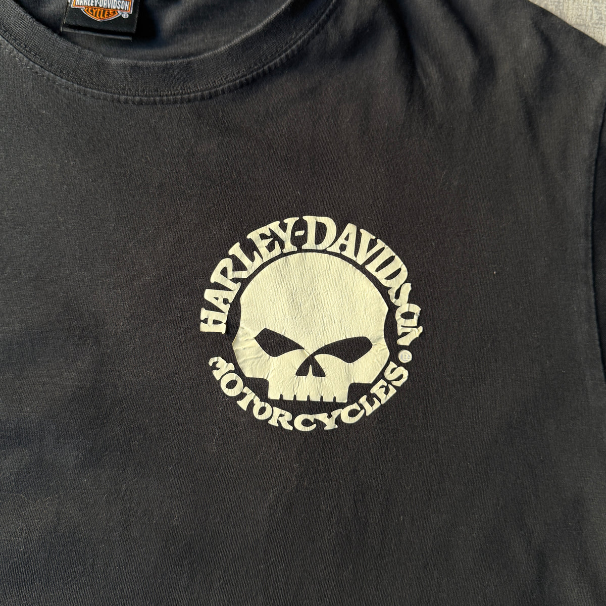 Harley Davidson Black Y2K Skull Graphic T-Shirt Size L Mens Tee                   -D63