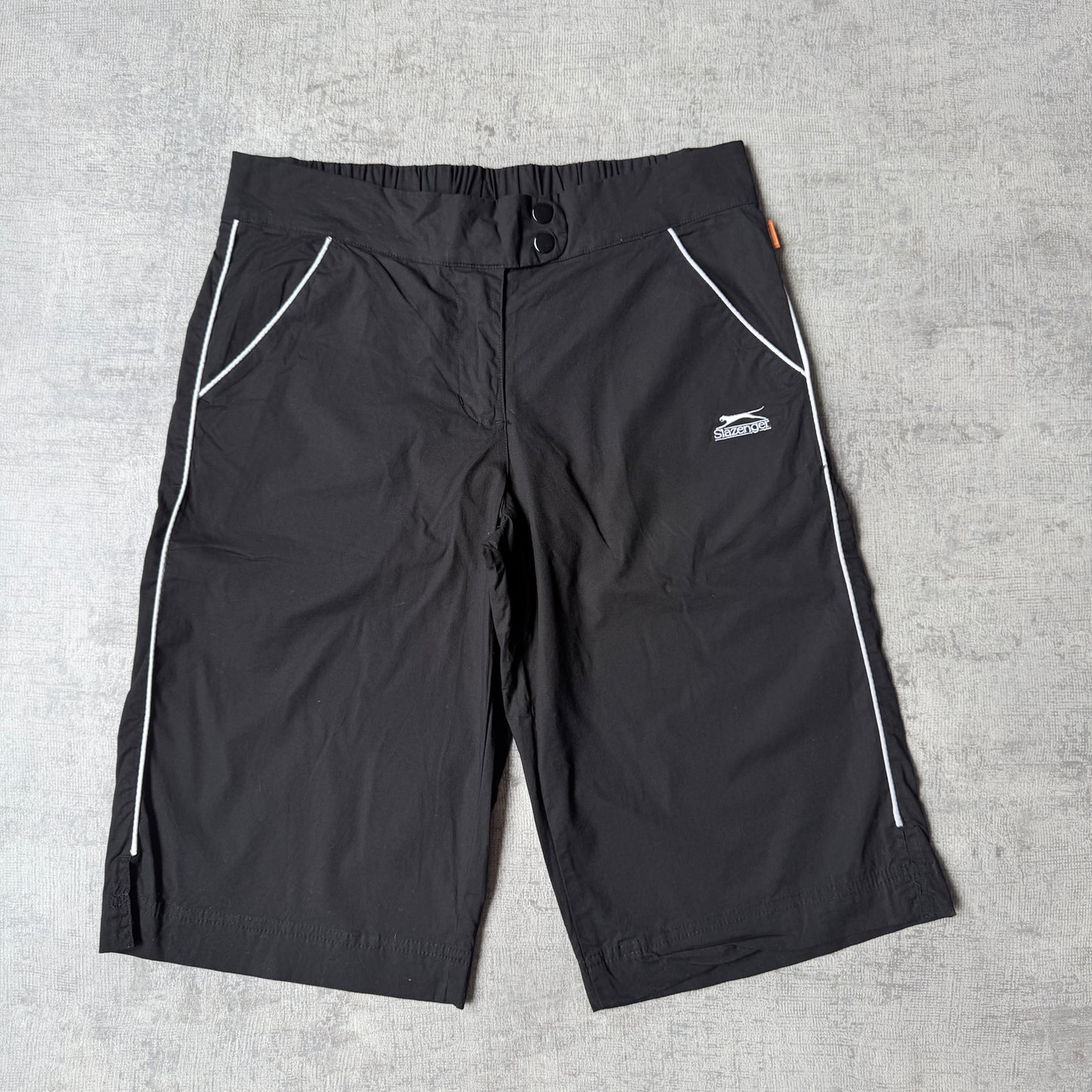 Slazenger Y2K Womens Baggy Athletic Shorts Size 10 Black White       -G8