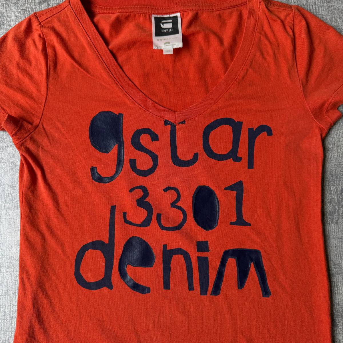 G-Star Raw Y2K Womens Orange Graphic Baby Tee Size XS Womens V-Neck               -E67