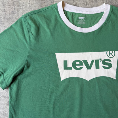 Levi’s Ringer T-Shirt Size M Mens Green White Y2K Tee       -H50