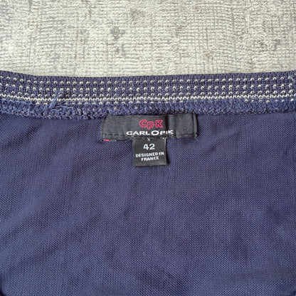 Carlopik Womens Navy Y2K Embroidered Long Sleeve Top Size 42 Fits S-M           -H55