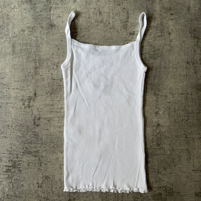 Tajura Womens Y2K Ribbed White Tank Top Size XS Flower Print          -D45