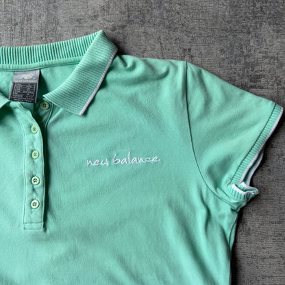 New Balance Womens Polo Shirt Size S/10 Mint Green Script Logo Top            -B29