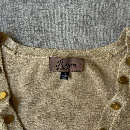 Reem Womens Y2K Gold V-Neck Blouse Top Size S Long Sleeve                   -E54