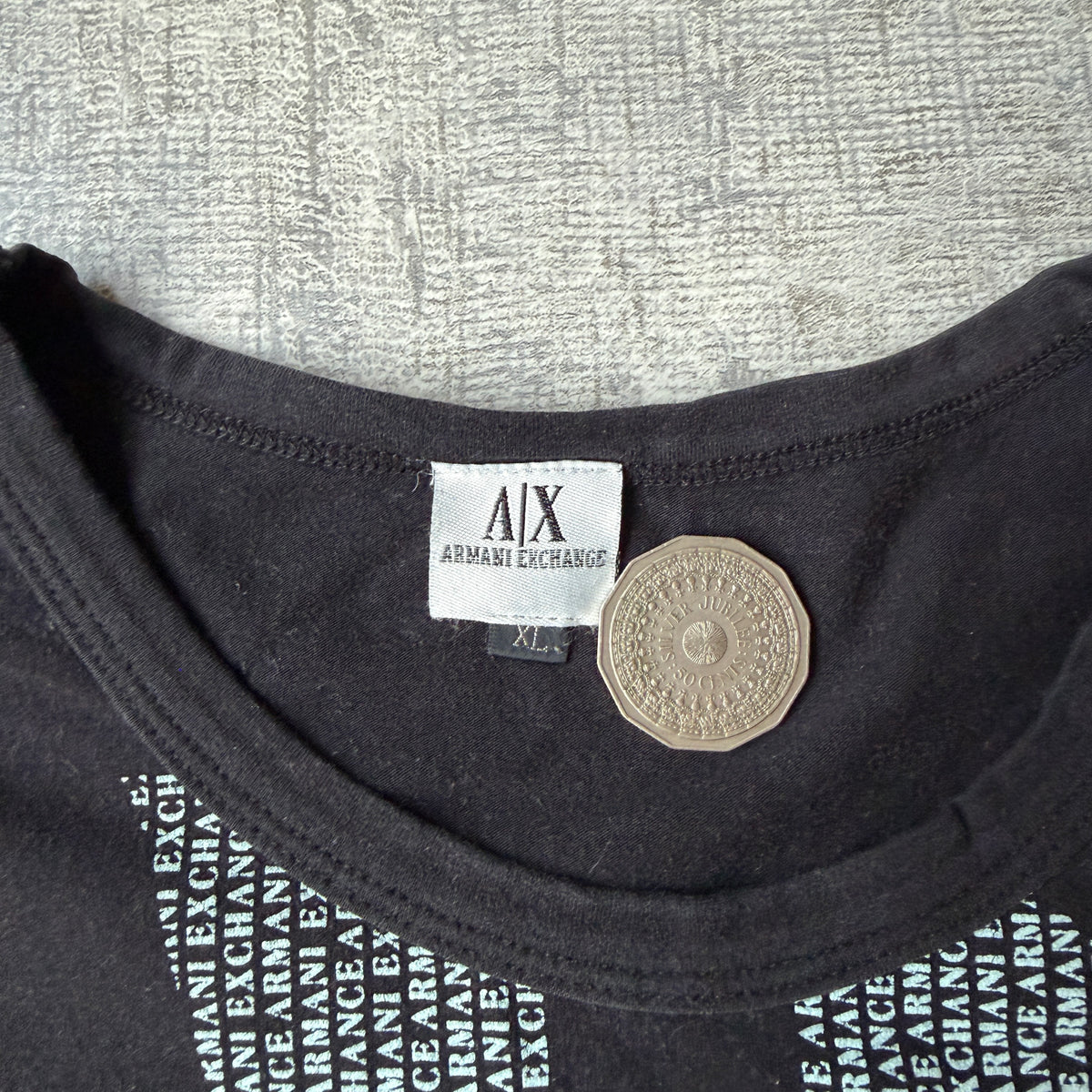 Armani Exchange Y2K Graphic T Shirt Size XL Mens Black Blue Tee            -G50