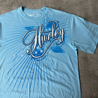 Hurley Y2K Graphic T Shirt Size L Mens Light Blue Surf Tee       -A21