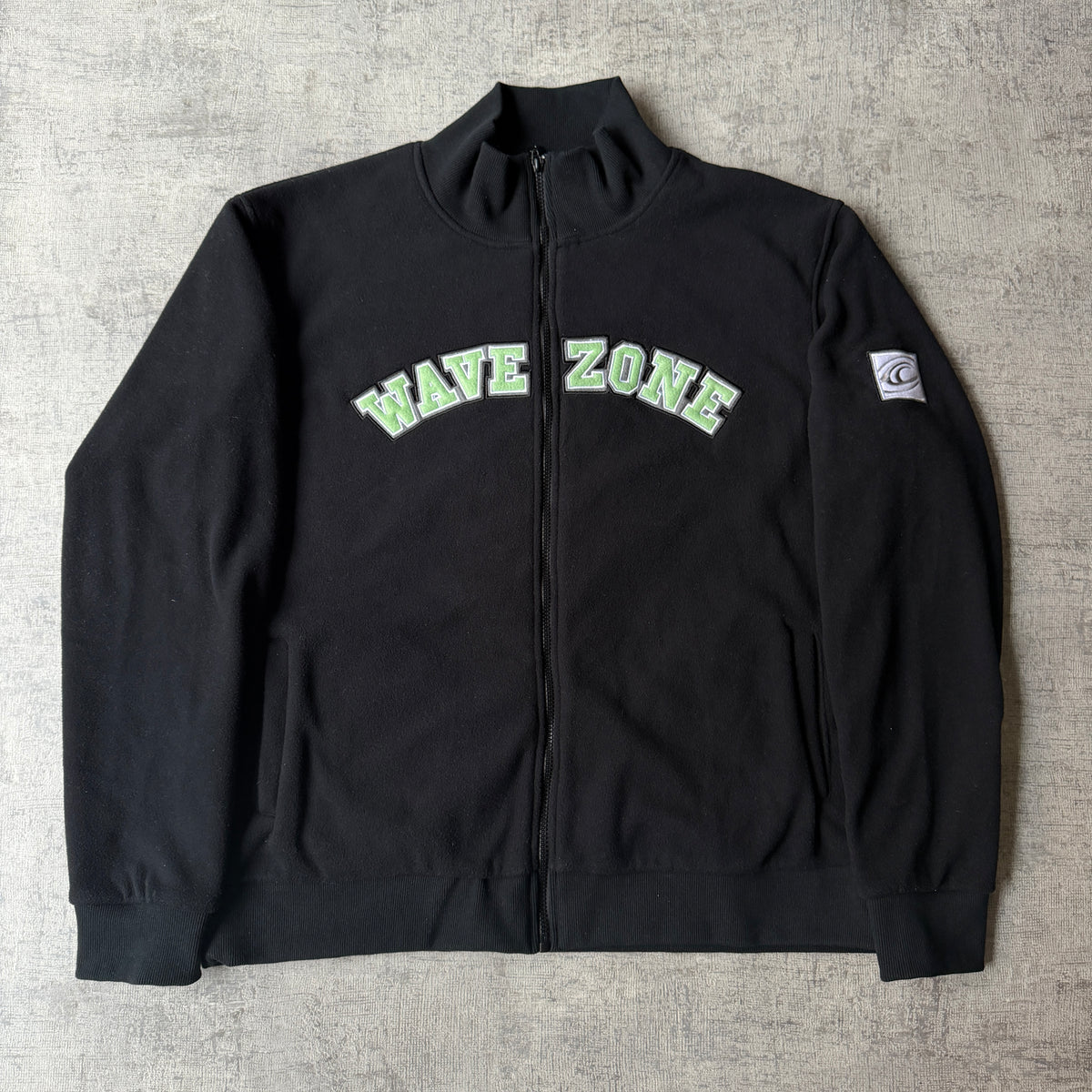 Wavezone Y2K Fleece Jacket Size XXL Mens Black Green Arch Logo           -H31