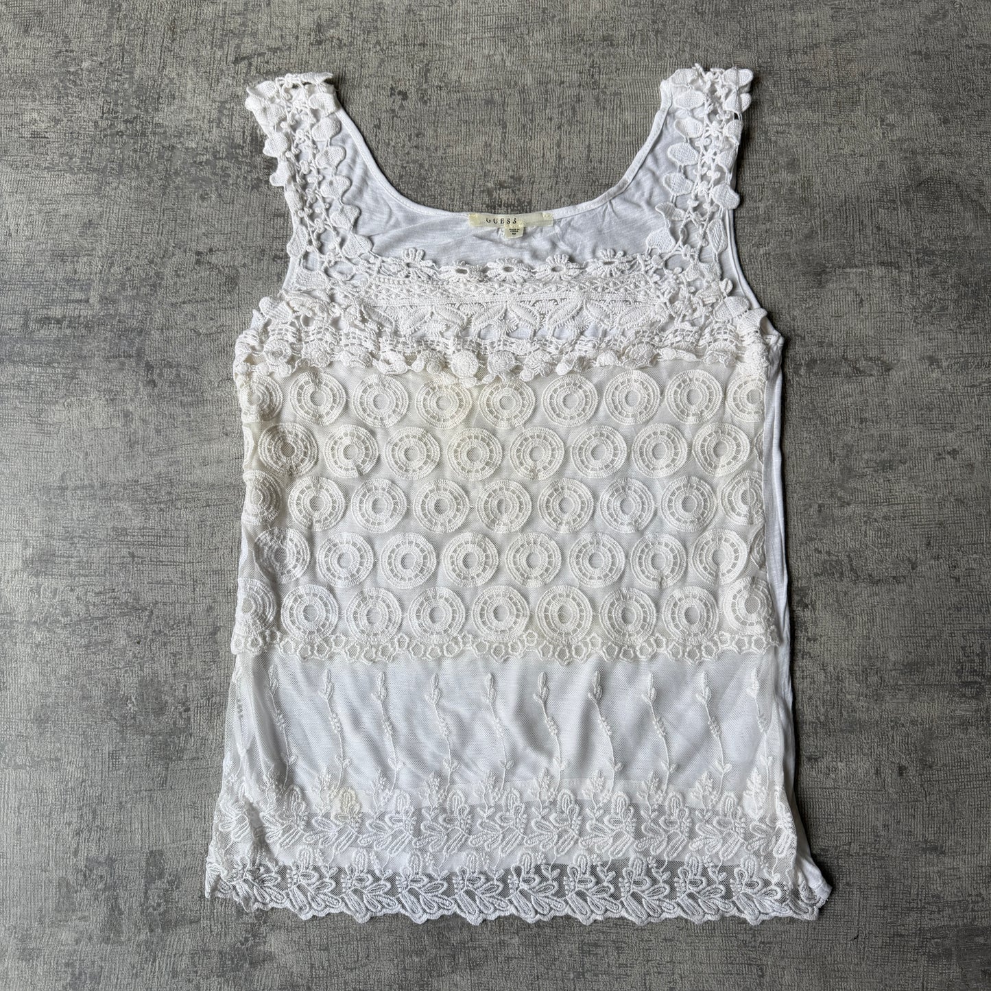 GUESS Womens Y2K White Lace Cami Top Size M Womens                    -E66
