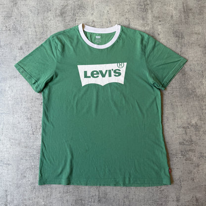 Levi’s Ringer T-Shirt Size M Mens Green White Y2K Tee       -H50
