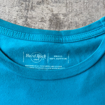 Hard Rock Saigon Womens Graphic Top Size S Teal Blue Fitted       -B21