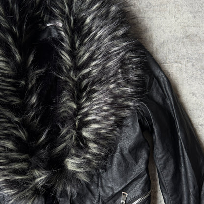 Spicysugar Y2K Womens Black Faux Leather/ Fur Jacket Size 12         -G32