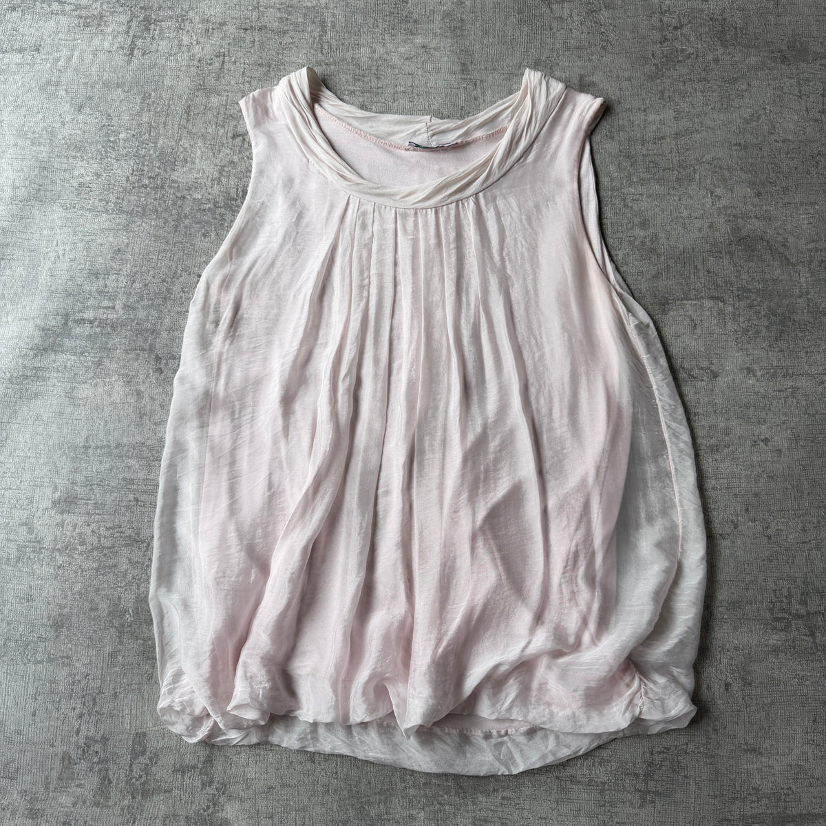 Made In Italy Pink Pastel Silk Ruffle Tunic Top Fits Size M-L Womens              -C41