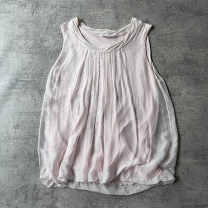 Made In Italy Pink Pastel Silk Ruffle Tunic Top Fits Size M-L Womens              -C41