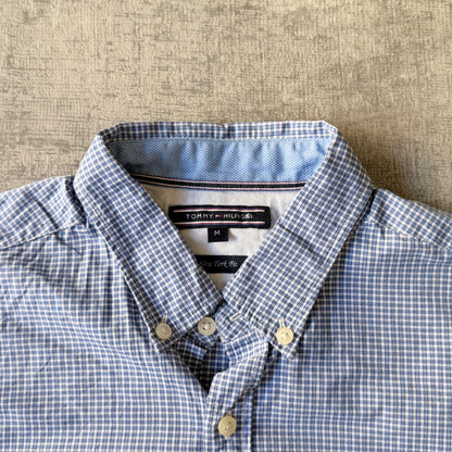 Tommy Hilfiger Cropped Longsleeve Button Up Size M Blue Plaid            -A63