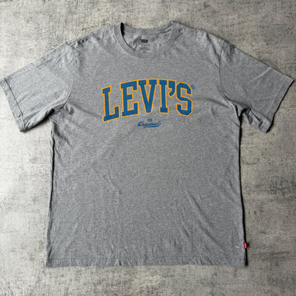 Levi’s Grey Graphic T-Shirt Size M Mens Blue Arch Logo Top                       -E42