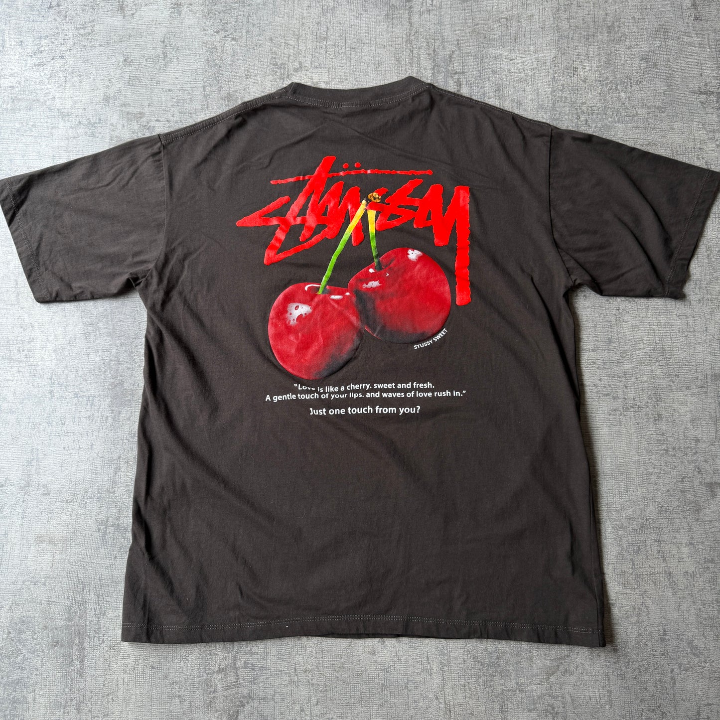 Stussy Cherry Graphic T-Shirt Size L Mens Black Red Y2K Tee                -B13