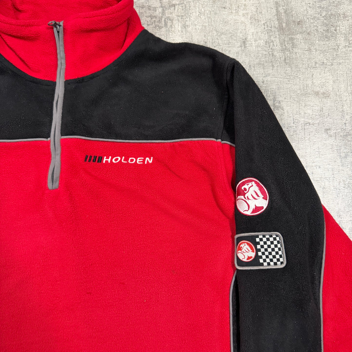 Vintage Holden Racing Fleece Quarter Zip Jumper Size L Mens Red Black Pullover         -I33
