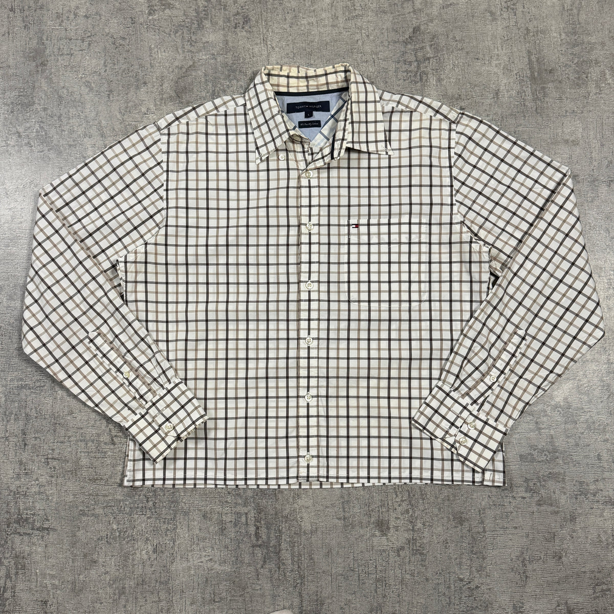 Tommy Hilfiger Plaid Cropped Button Up Shirt Size L Mens             -I4