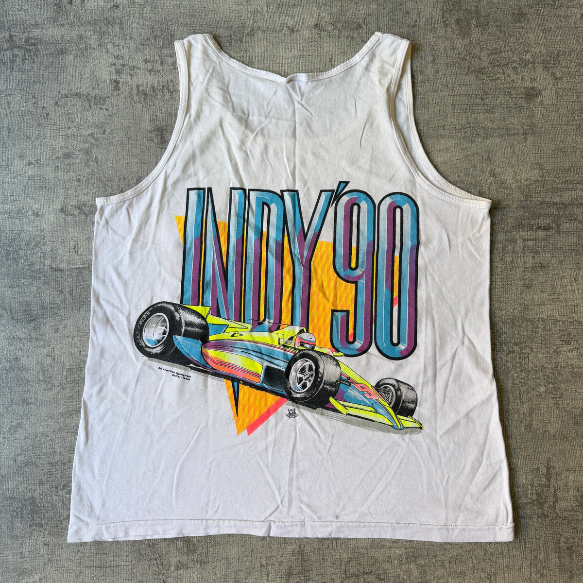 Indy Car 90 Vintage Singlet Size L Mens White Fruit Of The Loom    -A9