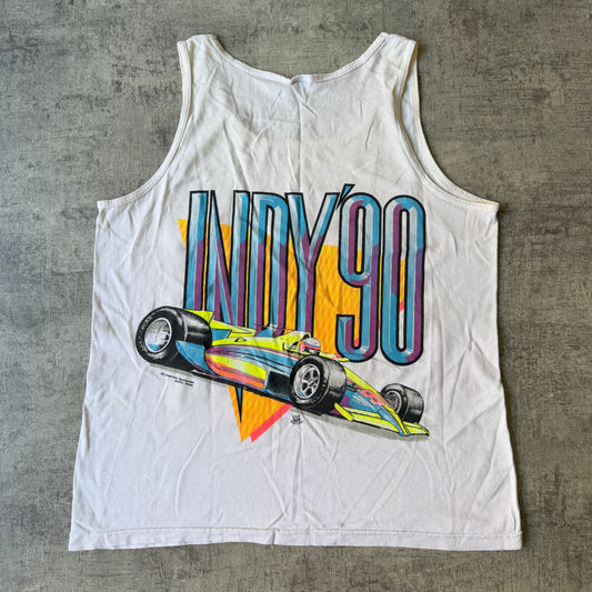Indy Car 90 Vintage Singlet Size L Mens White Fruit Of The Loom    -A9