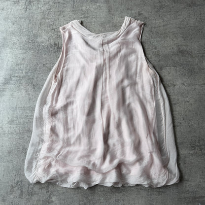 Made In Italy Pink Pastel Silk Ruffle Tunic Top Fits Size M-L Womens              -C41