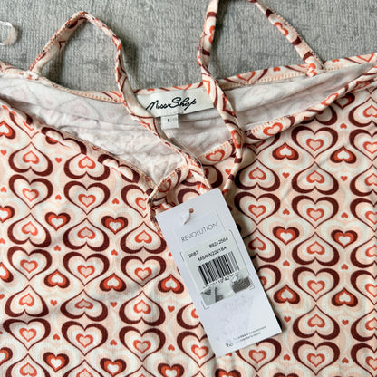 MISS SHOP Womens Y2K Off Shoulder Heart Print Long Sleeve Top Size L NWT’s                  -E56