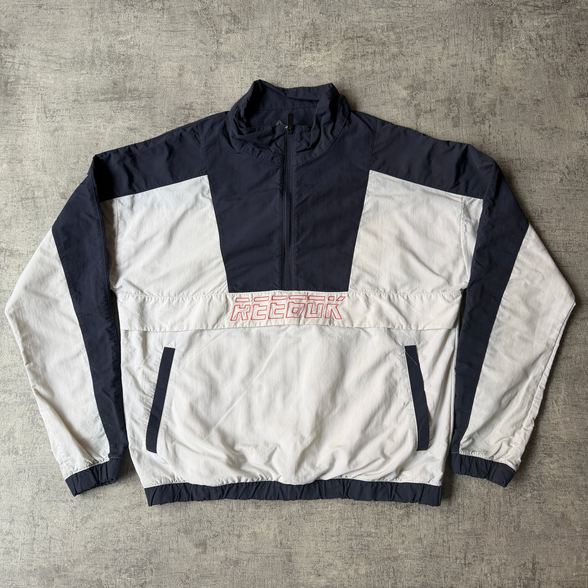Reebok Womens Quarter Zip Pullover Jacket Size S Womens Navy White         -H33