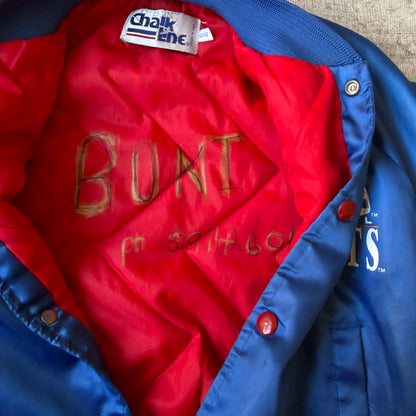Vintage 80's NY Giants Chalk Line Satin Bomber Jacket Size 12Y Fits XXS-S Womens   -B42