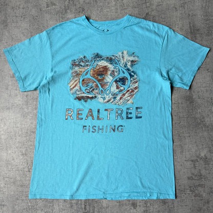 Real Tree Fishing Teal Blue Graphic T Shirt Size L Mens           -G44