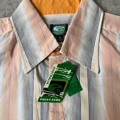Point Zero Y2K Surf Cropped Button Up Size M Orange Yellow Pinstripe NWT's                   -E17