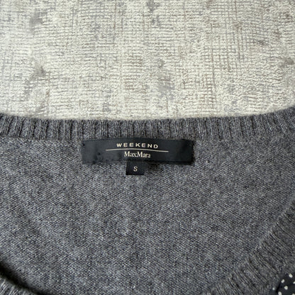 Max Mara Weekend Grey 100% Cashmere Swester Size S Womens Silk Trim         -H69
