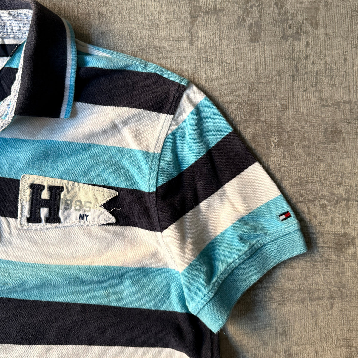 Tommy Hilfiger Mens Y2K Striped Polo Shirt Size S Mens Blue Top         -D56