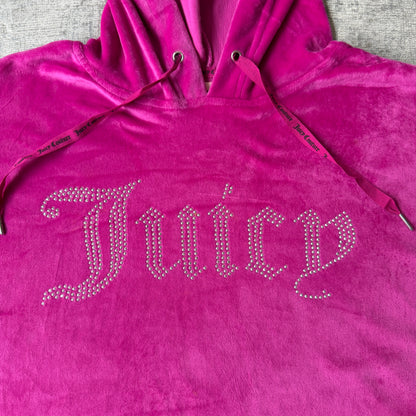 Juicy Couture Womens Y2K Cropped Velour Pink Hoodie Size S Bejewelled                  -E24
